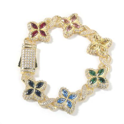 Unisex Four Leaf Clover Cubic Zirconia Bracelet /Necklace