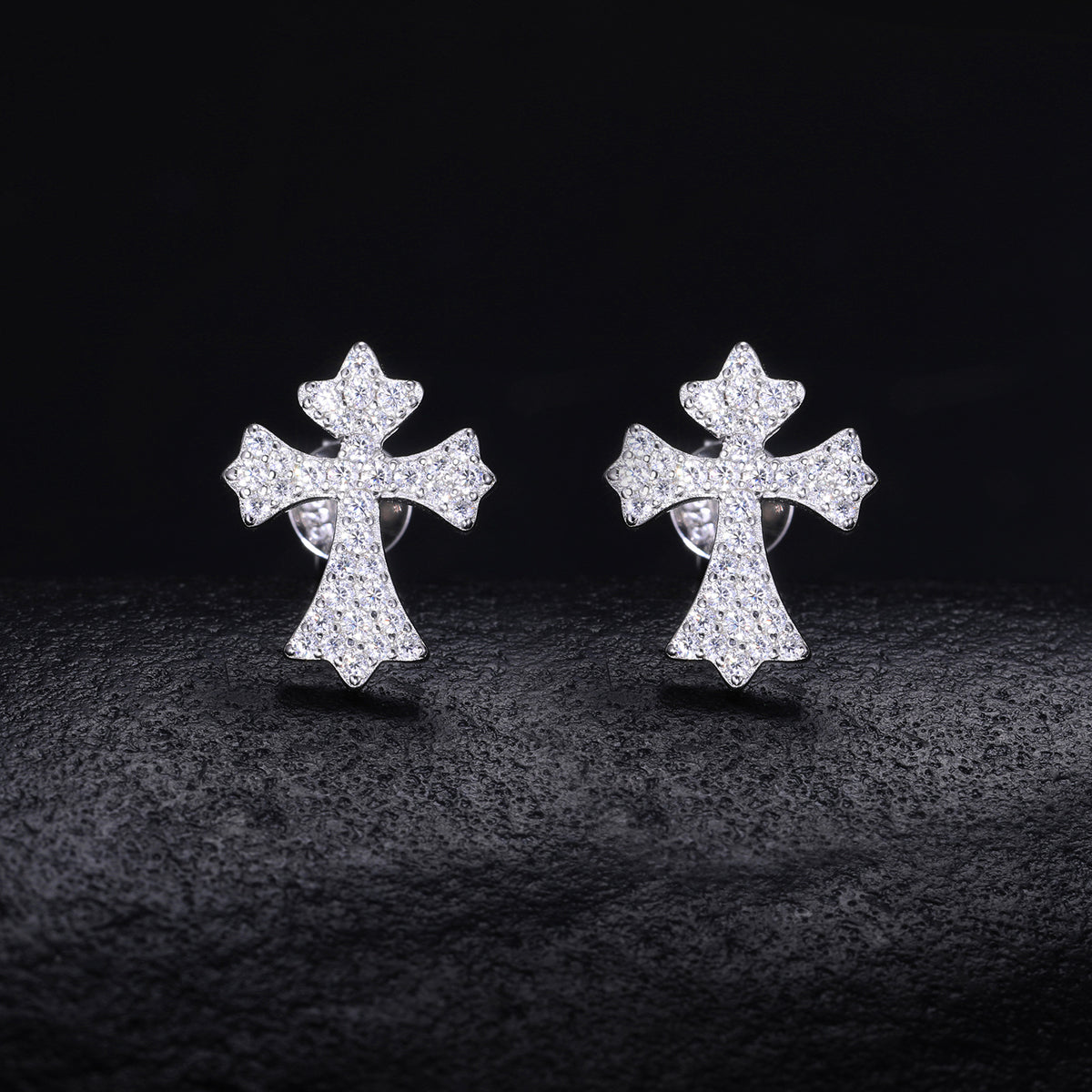 Moissanite Cross Stud Earrings, S925 Sterling Silver, Unisex Geometric Sparkle Studs product image