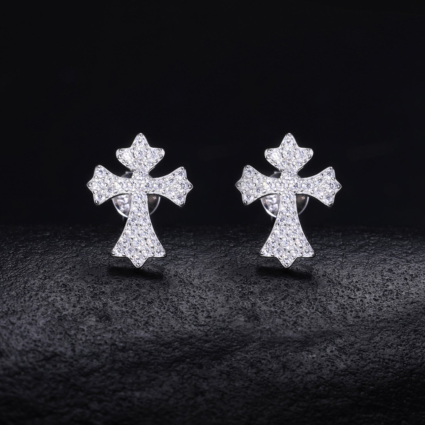 Moissanite Cross Stud Earrings, S925 Sterling Silver, Unisex Geometric Sparkle Studs product image
