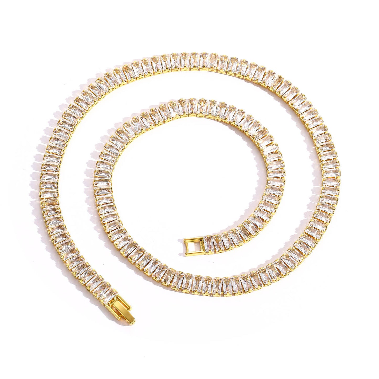 Hip Hop Light Luxury Square Tennis Chain Cubic Zirconia Necklace for Men
