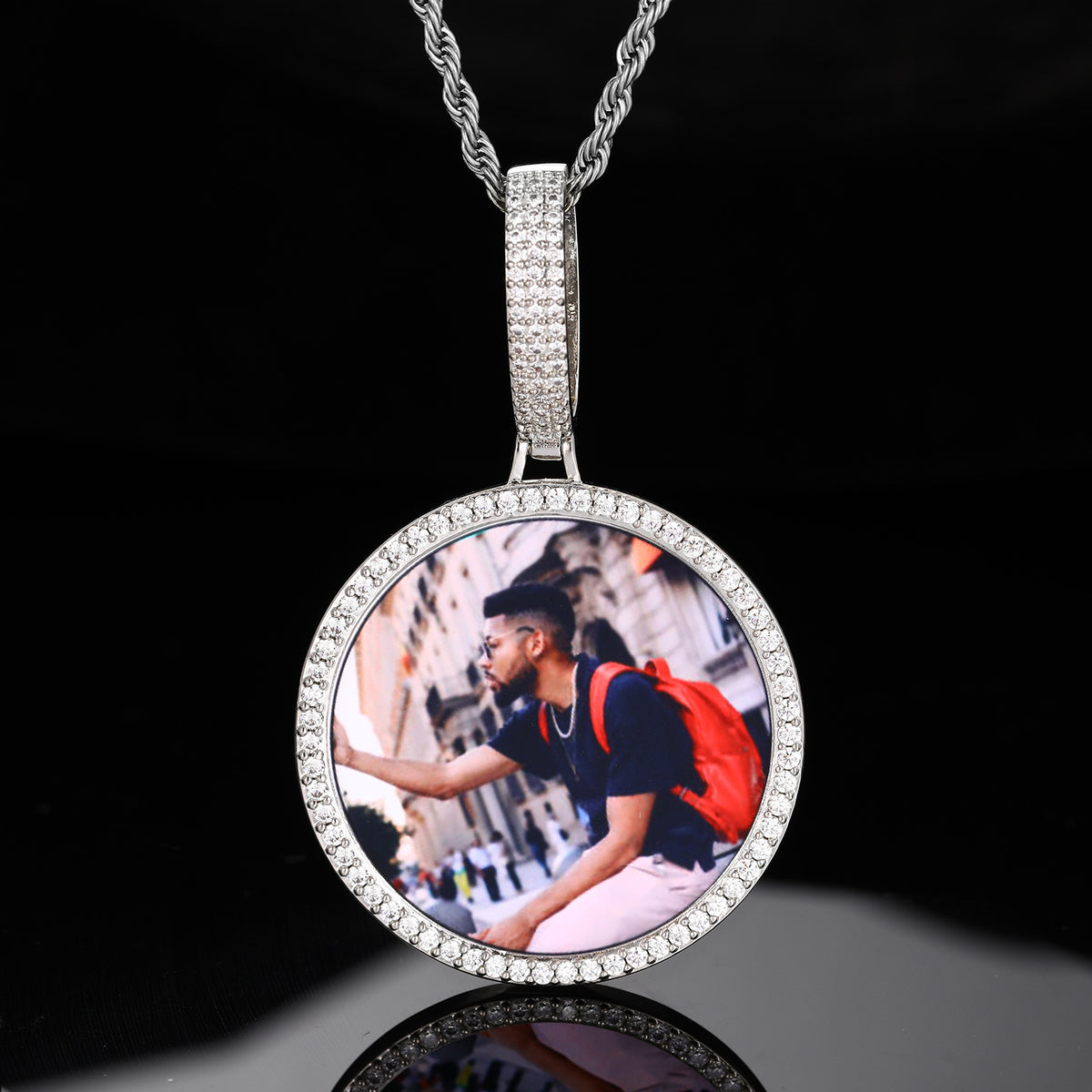 Custom Photo Pendant Necklace for Men, Iced Out Round Pendant Chain, Hip Hop Streetwear Jewelry product image