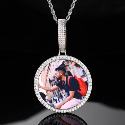 Custom Photo Pendant Necklace for Men, Iced Out Round Pendant Chain, Hip Hop Streetwear Jewelry