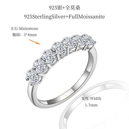 S925 Moissanite Row Ring for Women, Round-Cut Band Ring