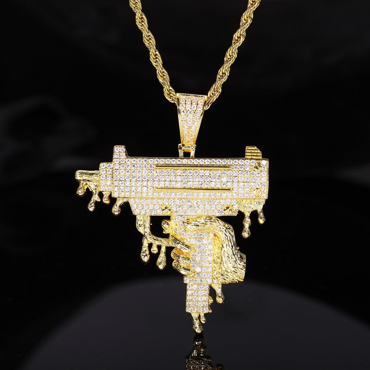 Iced Out UZI Pendant Necklace for Men and Women - Hip Hop Cubic Zirconia Rope Chain Statement Jewelry product image
