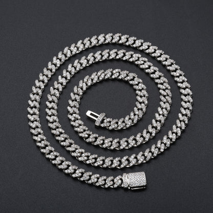 Iced Out Cuban Link Chain Necklace for Men & Women – Geometric Zircon Pendant-Free Statement Hip Hop Jewelry