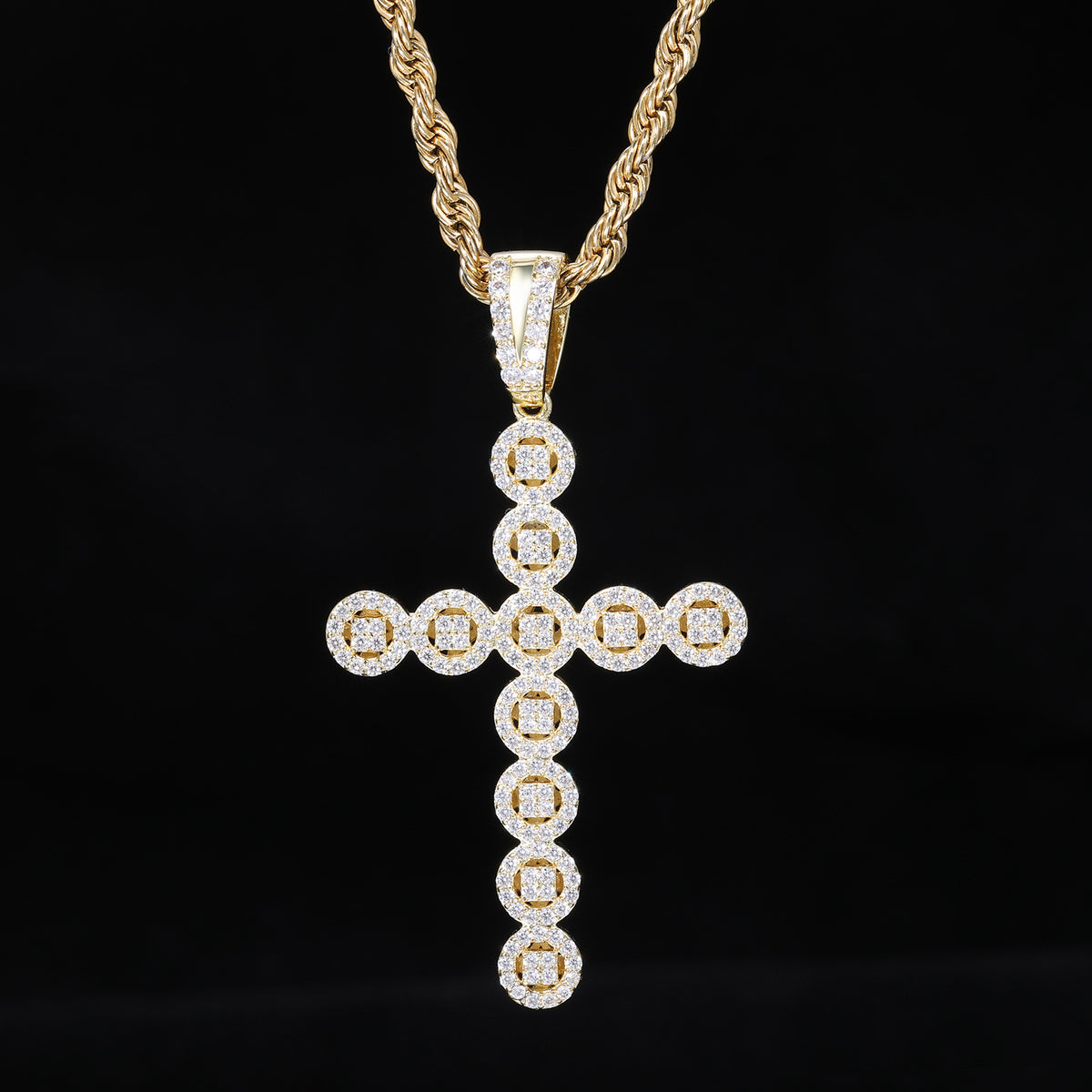 Men's Hip Hop Cross Pendant Necklace, Geometric Zircon Rope Chain product image