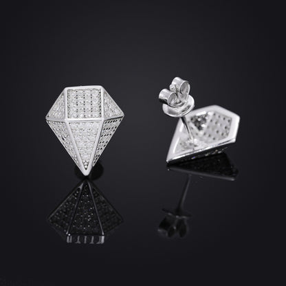Geometric Iced Stud Earrings for Men and Women, Diamond Shape Moissanite Look Hip Hop Ear Studs