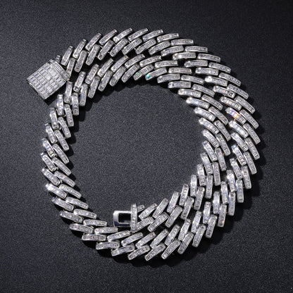 Geometric Zircon Cuban Link Chain Necklace and Bracelet