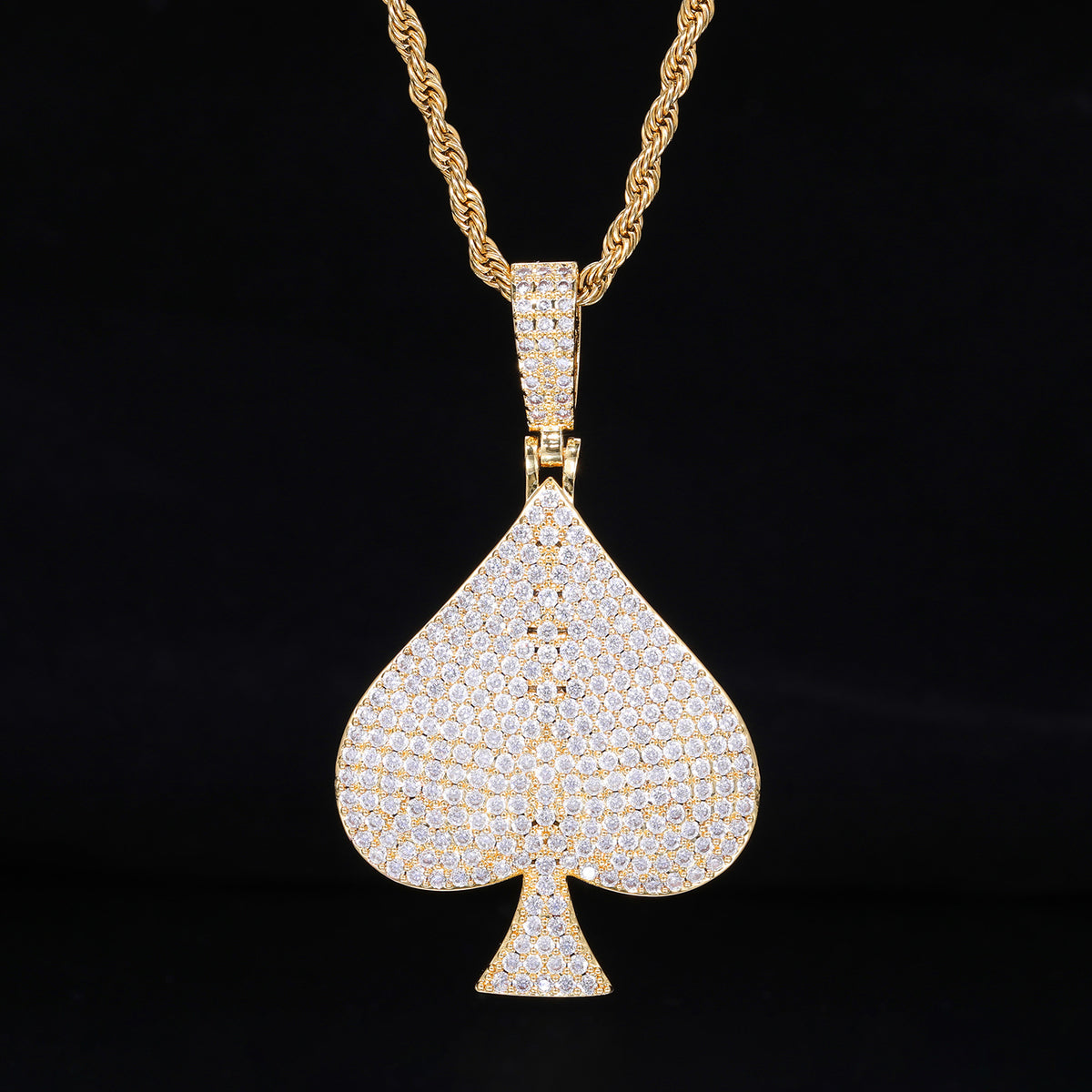 Men's Iced Out Spade Pendant Necklace, Hip Hop Rope Chain Statement Jewelry product image