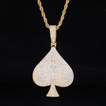 Men's Iced Out Spade Pendant Necklace, Hip Hop Rope Chain Statement Jewelry