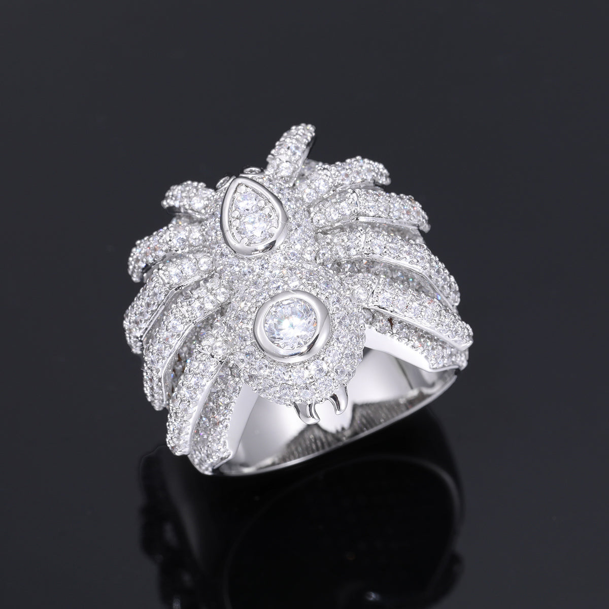 Iced Out Spider Ring for Men and Women, Zirconia Hip Hop Statement Band, White Tone Animal Ring Size 8-12 product image