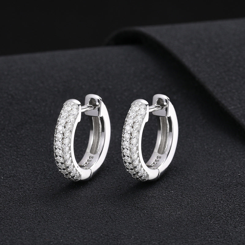 Unisex 925 Silver Moissanite Huggie Hoop Earrings in Gold Tone, Iced Out Round Geometric Stud Earrings product image
