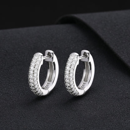 Unisex 925 Silver Moissanite Huggie Hoop Earrings in Gold Tone, Iced Out Round Geometric Stud Earrings