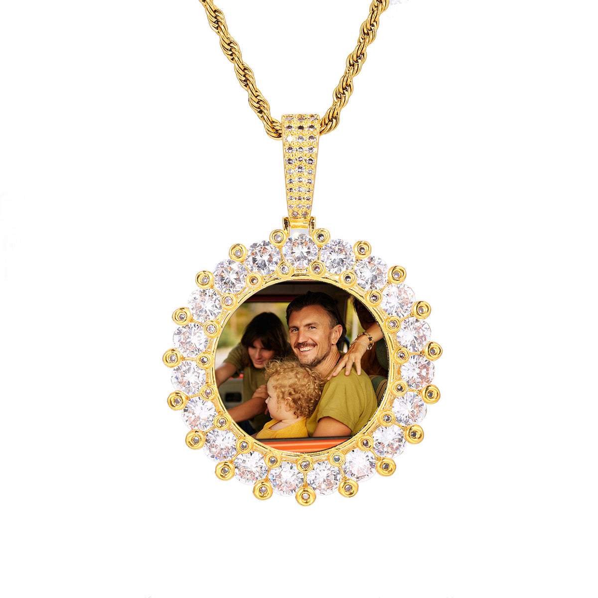 Round Photo Frame Pendant Necklace with Cubic Zirconia Accent Chain product image