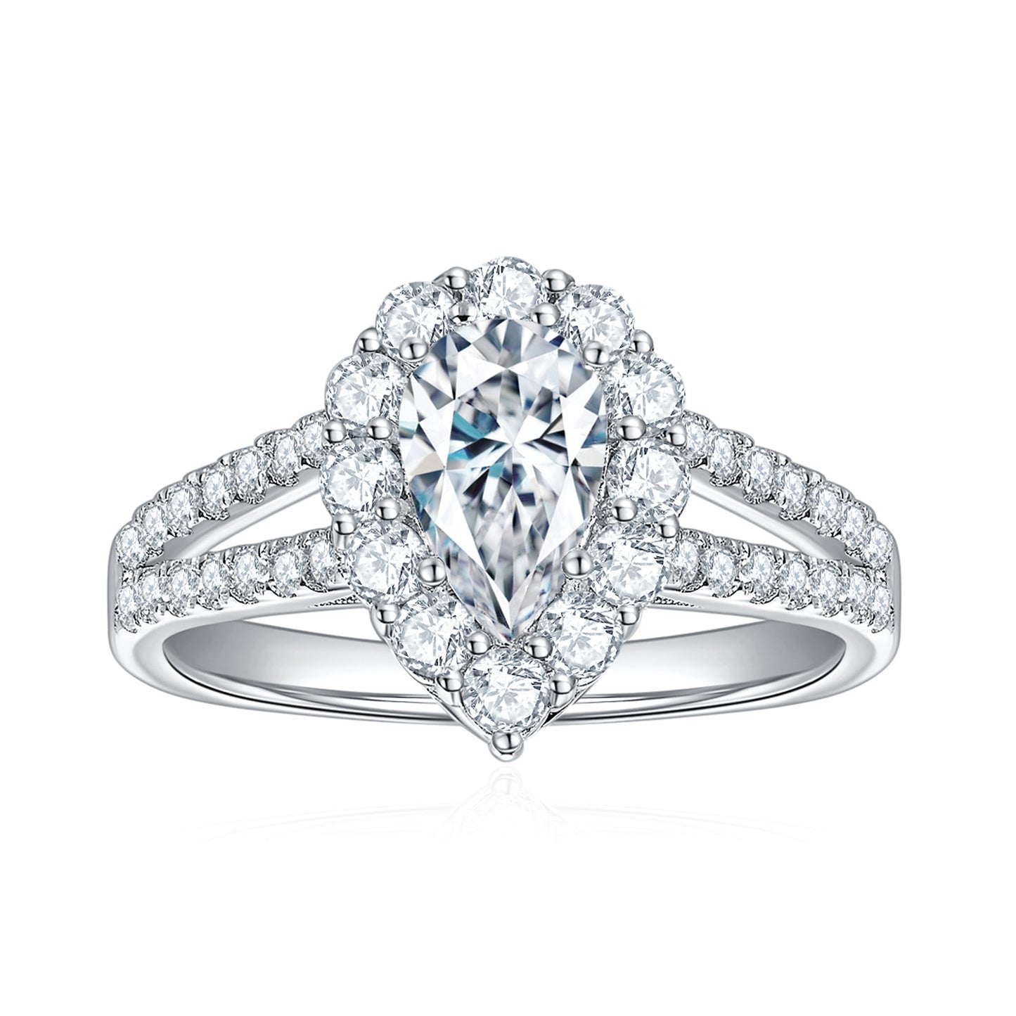 Pear-Shaped Moissanite Halo Ring, Split Shank Engagement Ring for Women product image