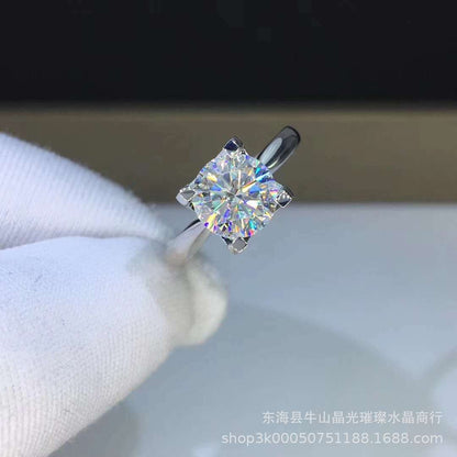 Moissanite Solitaire Ring Polished Four-Prong Statement Engagement Style Ring