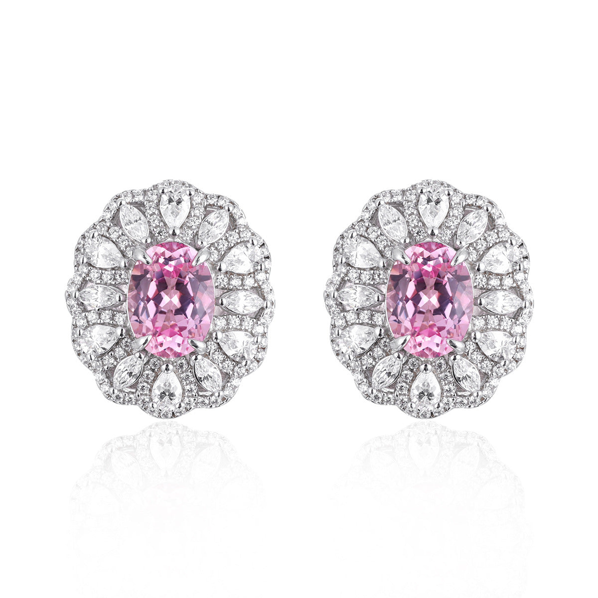 Pink Oval Halo Jewelry Set for Women, Ring, Pendant Necklace and Earrings, 18K Gold Plated S925 product image