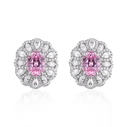 Pink Oval Halo Jewelry Set for Women, Ring, Pendant Necklace and Earrings, 18K Gold Plated S925