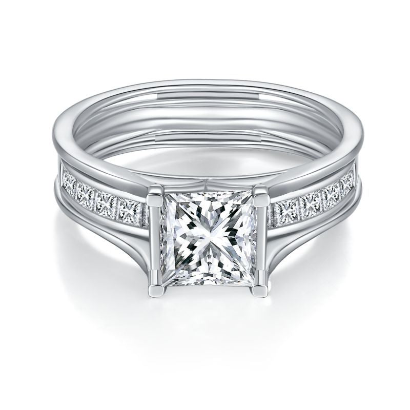 6.5mm Princess Cut Moissanite Ring for Women, S925 Sterling Silver 18K White Gold Plated Stackable Promise Engagement Ring product image