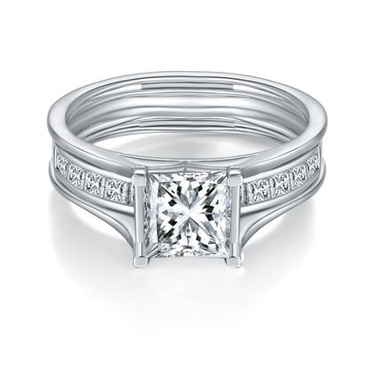 6.5mm Princess Cut Moissanite Ring for Women, S925 Sterling Silver 18K White Gold Plated Stackable Promise Engagement Ring