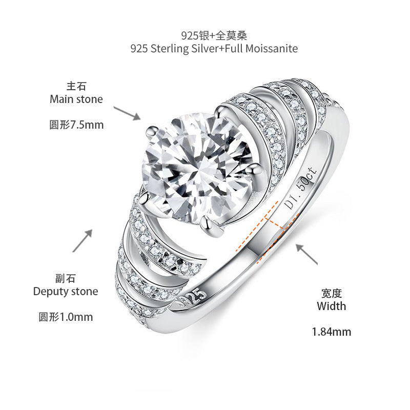 Round Cut Moissanite Ring for Women, 1.5 Carat S925 Engagement Ring, Split Shank Promise Ring, 18k Gold Plated product image