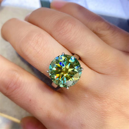 Green Round Cut Moissanite Ring for Women, Solitaire Engagement Ring, 1 Carat 5 Carat 10 Carat