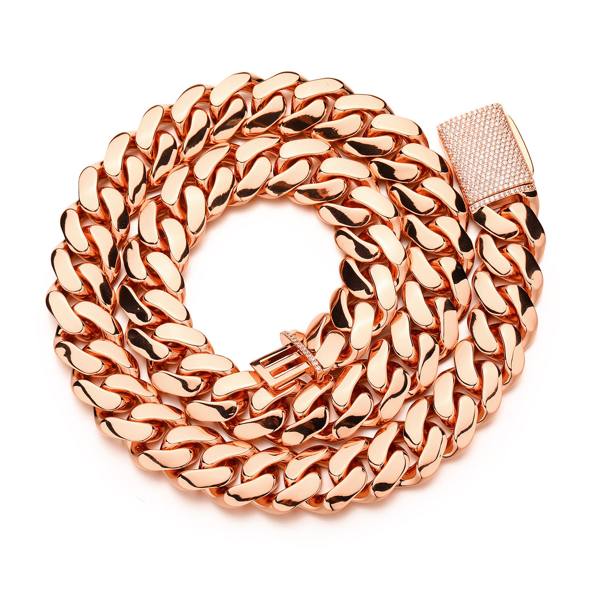 Rose Gold Iced Out Cuban Link Chain Necklace & Bracelet Set in Cubic Zirconia product image