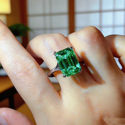 Emerald Cut Moissanite Ring for Women, Geometric Solitaire Engagement Ring, Color Stone Statement Ring