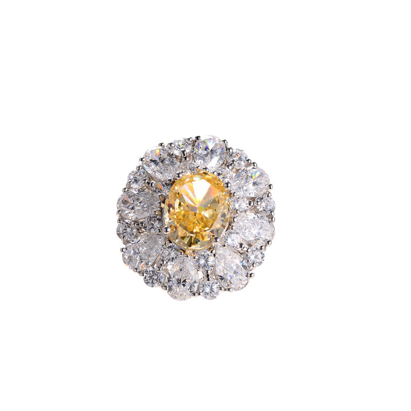 Oval Yellow Center Stone Halo Ring, S925 Silver 18K Gold Plated Ring for Women product image