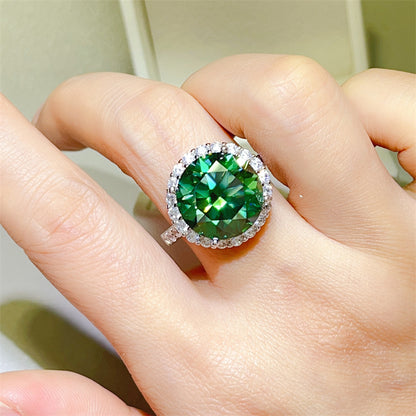 Green Moissanite Halo Ring for Women, 5 Carat Round Statement Engagement Ring