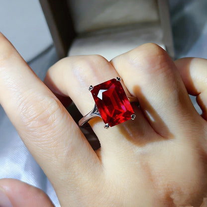 Emerald Cut Moissanite Ring for Women, Geometric Solitaire Engagement Ring, Color Stone Statement Ring