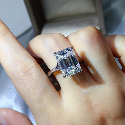 Emerald Cut Moissanite Ring for Women, Geometric Solitaire Engagement Ring, Color Stone Statement Ring