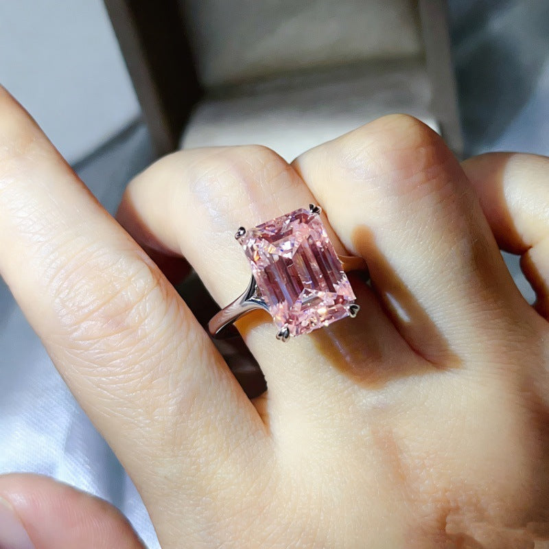 Emerald Cut Moissanite Ring for Women, Geometric Solitaire Engagement Ring, Color Stone Statement Ring