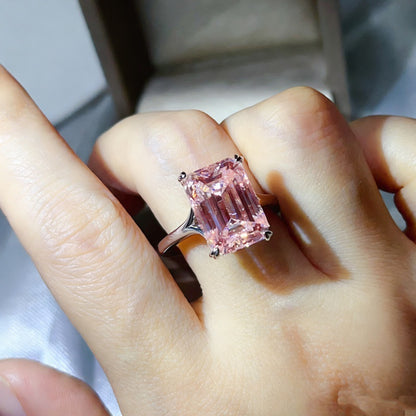 Emerald Cut Moissanite Ring for Women, Geometric Solitaire Engagement Ring, Color Stone Statement Ring