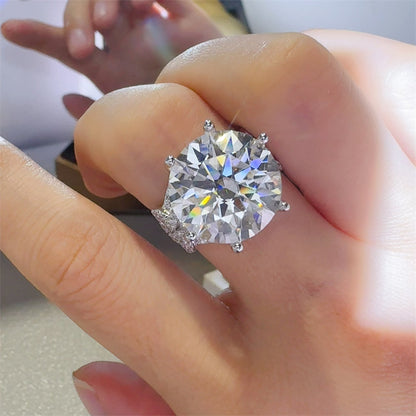 10 Carat Round Moissanite Ring for Women, Large Solitaire Engagement Ring, Fashion Wedding Ring