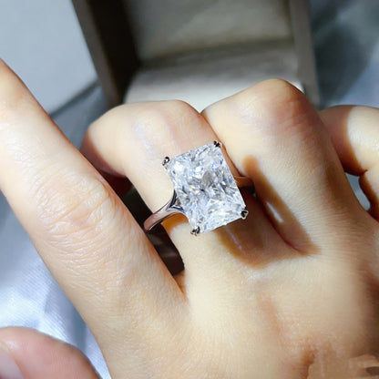 Emerald Cut Moissanite Ring for Women, Geometric Solitaire Engagement Ring, Color Stone Statement Ring