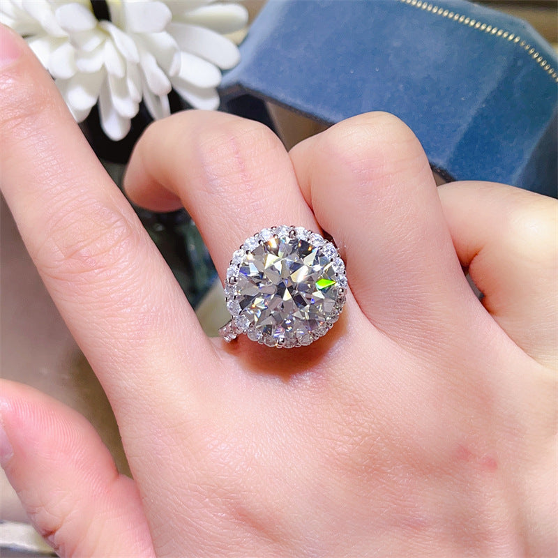 10 Carat Moissanite Halo Ring for Women - Round Cut Engagement Ring with Pavé Band product image