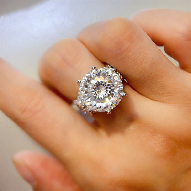 10 Carat Round Cut Moissanite Ring for Women, Large Solitaire Engagement Ring with Pavé Band product image