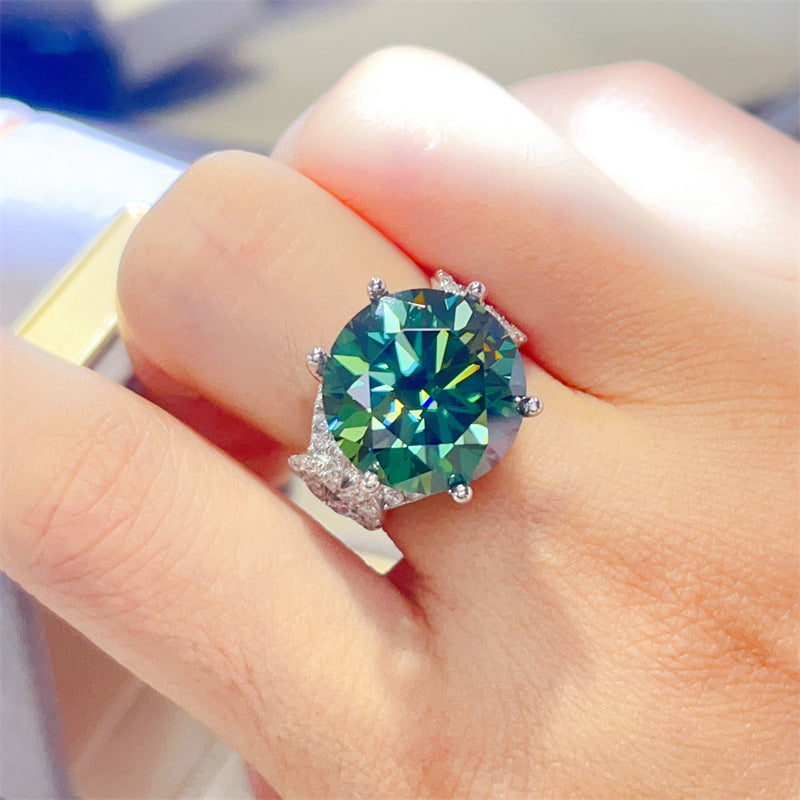 10 Carat Green Moissanite Ring for Women, Round Cut Engagement Ring with Side Accents product image