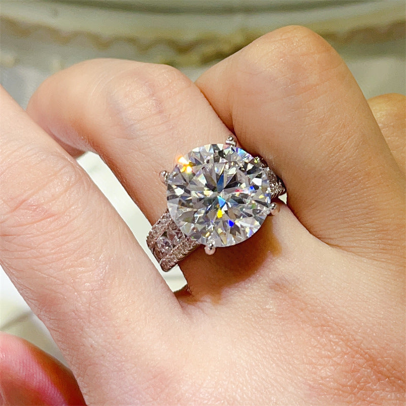 10 Carat Moissanite Ring with Triple Row Pavé Band, Round Statement Engagement Ring product image