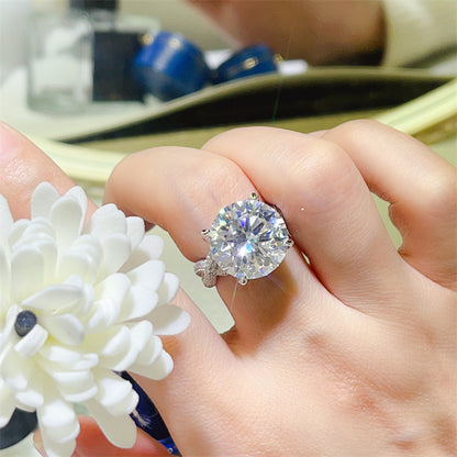 10 Carat Moissanite Halo Ring for Women, Geometric U-Shaped Statement Engagement Ring