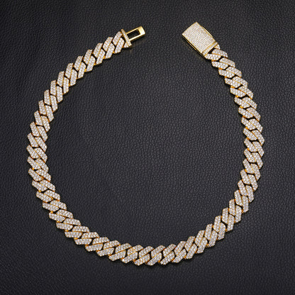 12mm Iced Out Double Row Cuban Link Chain Necklace or Bracelet in Moissanite Look