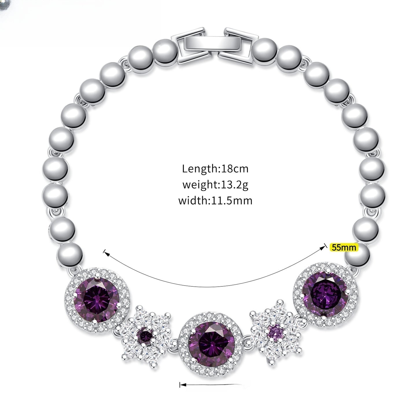 Elegant Multicolor Crystal Round Bracelet for Women - Luxury Plated Copper Chain Bracelet