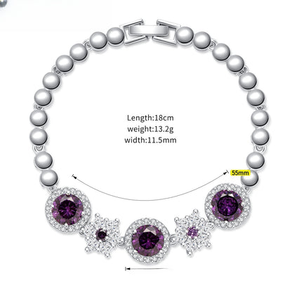 Elegant Multicolor Crystal Round Bracelet for Women - Luxury Plated Copper Chain Bracelet