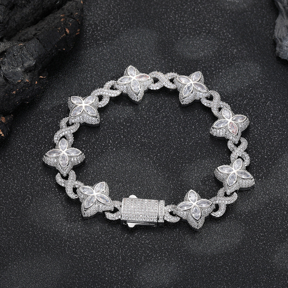 Clover Cuban Link Cubic Zirconia Bracelet & Necklace, Unisex Hip Hop Jewelry product image
