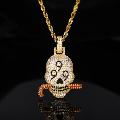 Iced Out Skull Pendant Necklace with Rope Chain, Cubic Zirconia Hip Hop Statement Chain for Men & Women