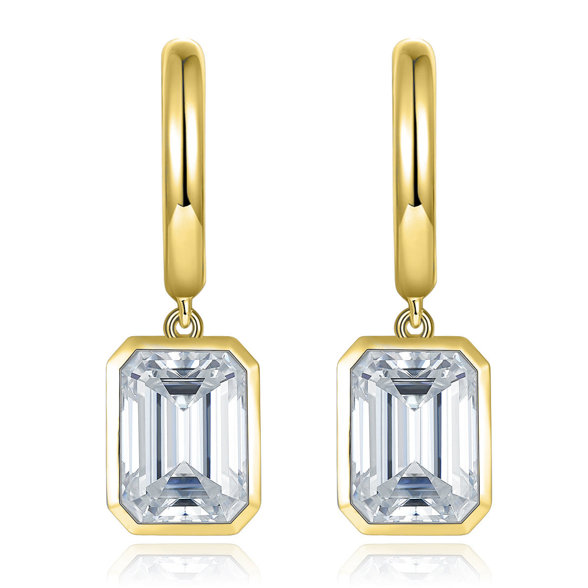 Gold Tone Emerald Cut Clear Stone Drop Earrings for Women product image