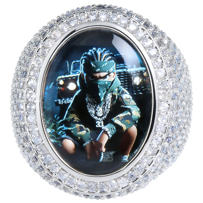 Iced Out Oval Portrait Ring for Men