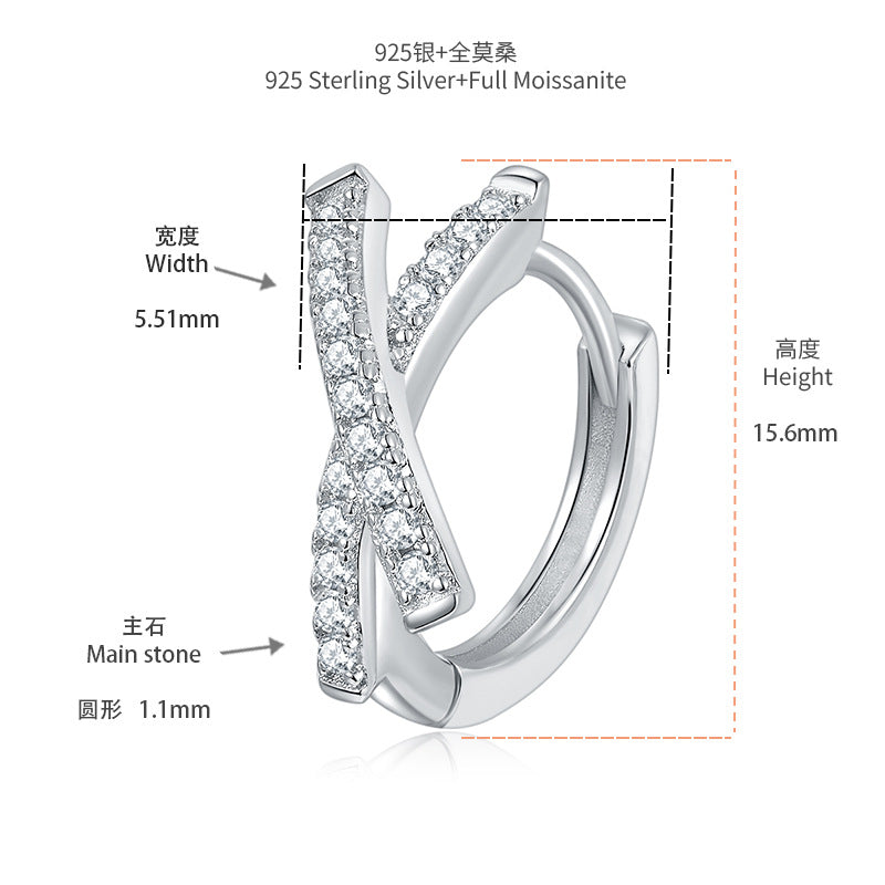 925 Silver Moissanite X Hoop Earrings, Cross Over Huggie Style product image