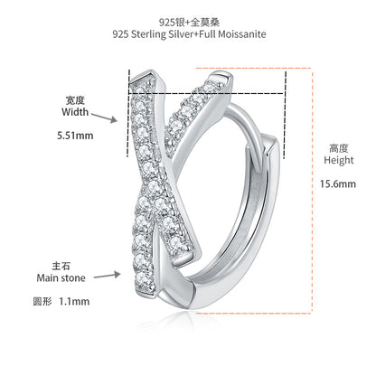 925 Silver Moissanite X Hoop Earrings, Cross Over Huggie Style